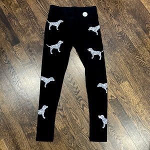 Pink by Victoria’s Secret leggings, sequence dog logo detailing throughout